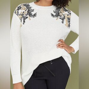 Lane Bryant Ivory Sequin Embellished Crew Neck Sweater Womens Plus Size 18/20
